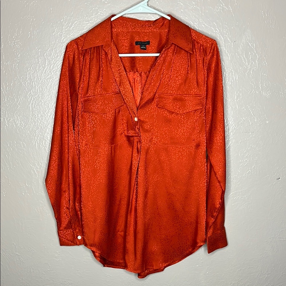 Ann Taylor Silky Vibrant Orange Blouse